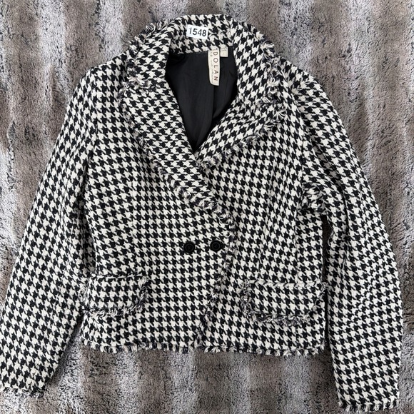dolan Jackets & Blazers - Dolan Large Houndstooth Blazer Coat Tweed Career Black White Anthropologie